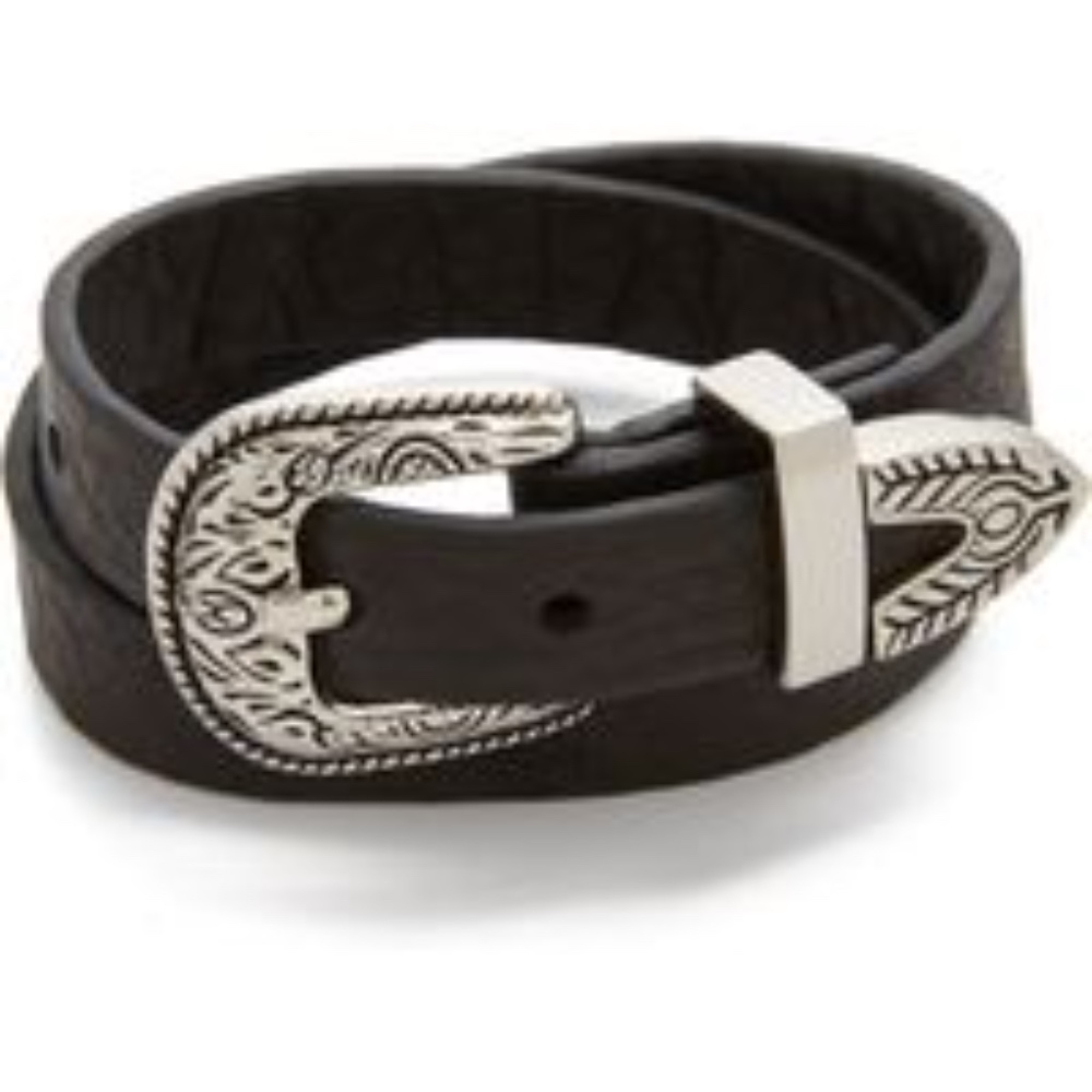 B-Low the Belt Double Wrap Leather Black Bracelet
